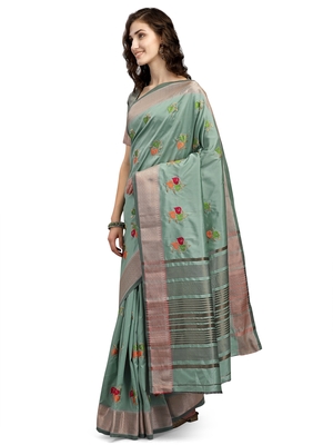 Light blue embroidered cotton silk saree with blouse 3