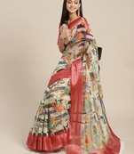 Multicolor printed pure organza saree with blouse