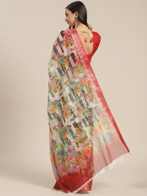 Multicolor printed pure organza saree with blouse 2