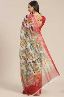 Multicolor printed pure organza saree with blouse