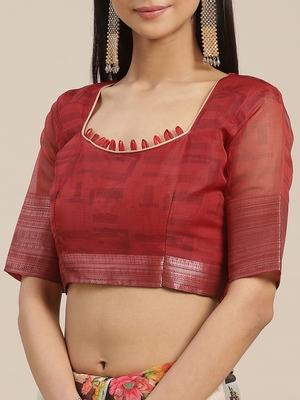 Multicolor printed pure organza saree with blouse 5