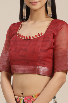 Multicolor printed pure organza saree with blouse