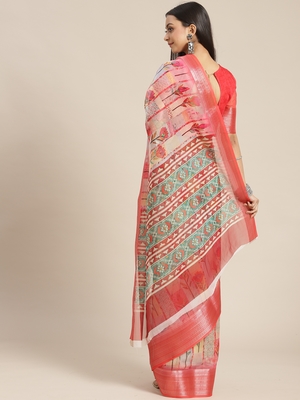 Multicolor printed pure organza saree with blouse 2