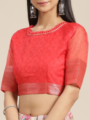 Multicolor printed pure organza saree with blouse 5