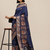 Blue embroidered cotton silk saree with blouse