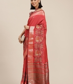 Pink embroidered cotton silk saree with blouse