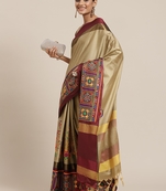 Beige embroidered cotton silk saree with blouse