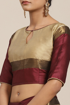 Beige embroidered cotton silk saree with blouse