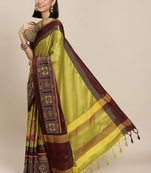 Light green embroidered cotton silk saree with blouse