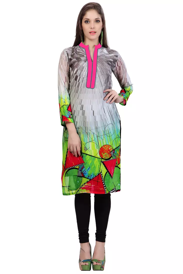 Grey Georgette Printed Kurti