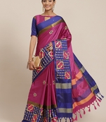Pink embroidered cotton silk saree with blouse