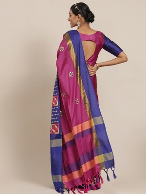 Pink embroidered cotton silk saree with blouse 2