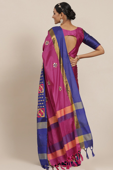Pink embroidered cotton silk saree with blouse