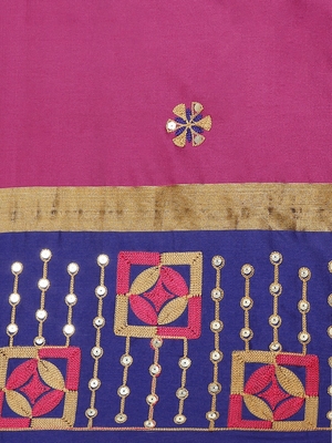 Pink embroidered cotton silk saree with blouse 3