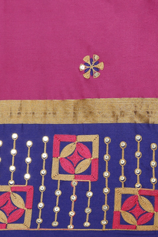Pink embroidered cotton silk saree with blouse
