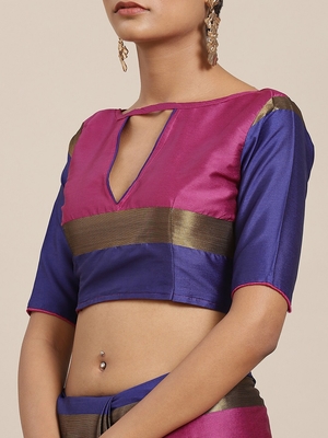 Pink embroidered cotton silk saree with blouse 5