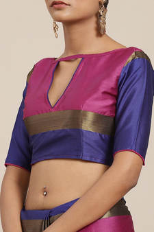 Pink embroidered cotton silk saree with blouse
