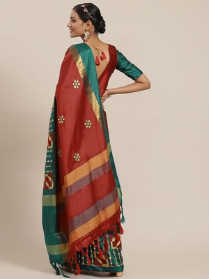 Red embroidered cotton silk saree with blouse 2