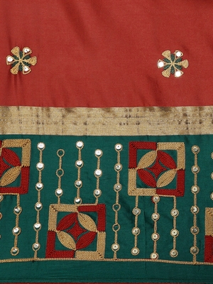 Red embroidered cotton silk saree with blouse 4