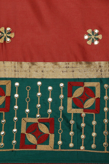 Red embroidered cotton silk saree with blouse