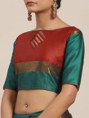 Red embroidered cotton silk saree with blouse 5