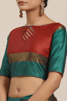Red embroidered cotton silk saree with blouse