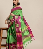 Green embroidered cotton silk saree with blouse