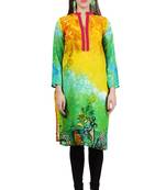 Yellow and Green Georgette Collar Neck Kurti