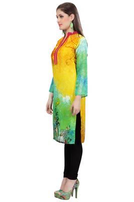Yellow and Green Georgette Collar Neck Kurti 2