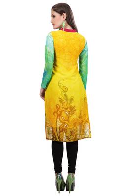 Yellow and Green Georgette Collar Neck Kurti 3