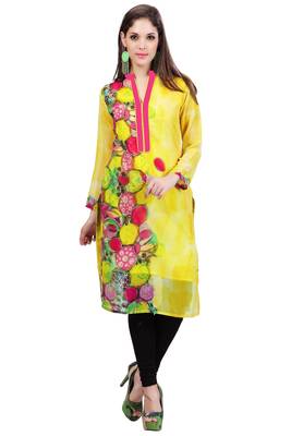 Yellow Georgette Full Sleeves Kurti 1