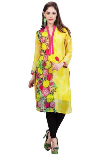 Yellow Georgette Full Sleeves Kurti