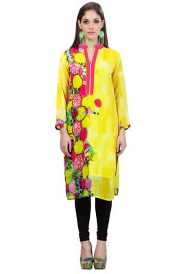 Yellow Georgette Full Sleeves Kurti 2
