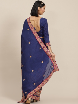 Blue embroidered georgette saree with blouse 2