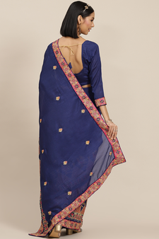 Blue embroidered georgette saree with blouse