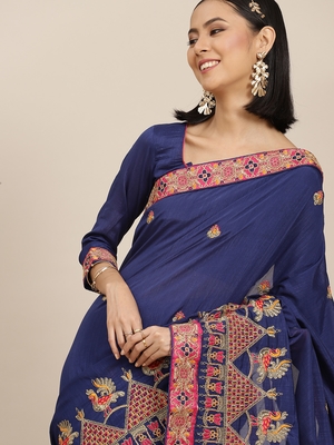 Blue embroidered georgette saree with blouse 3