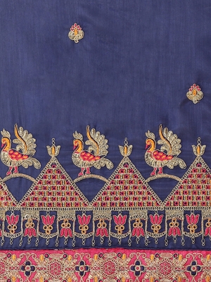 Blue embroidered georgette saree with blouse 4