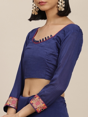 Blue embroidered georgette saree with blouse 5