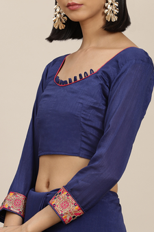 Blue embroidered georgette saree with blouse