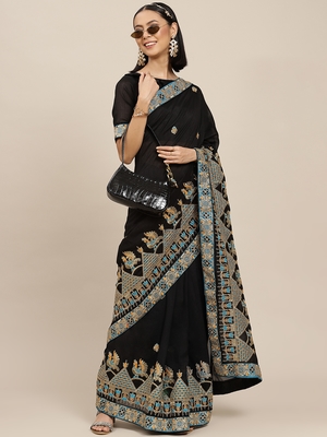 Black embroidered georgette saree with blouse 1