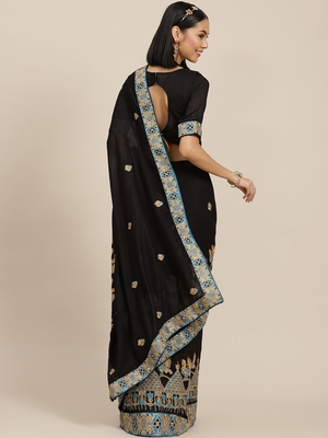 Black embroidered georgette saree with blouse 2
