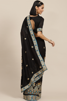 Black embroidered georgette saree with blouse