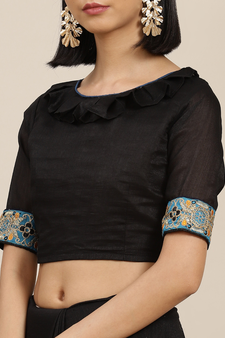 Black embroidered georgette saree with blouse