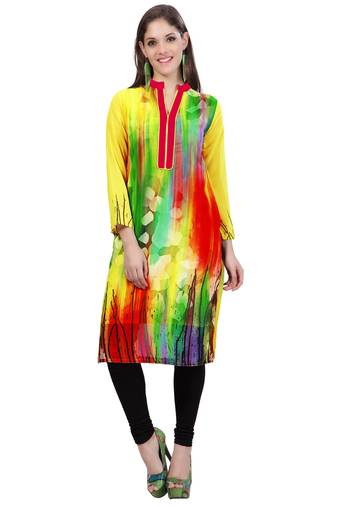 Yellow Georgette Printed Kurti