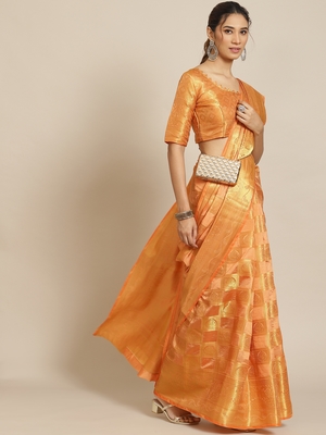 Pink plain banarasi cotton saree with blouse 1