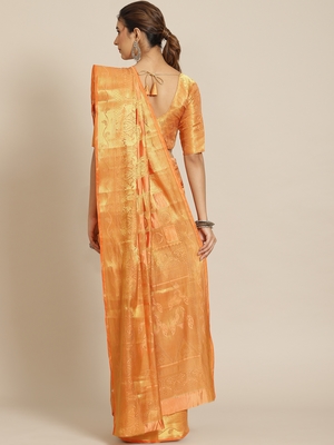 Pink plain banarasi cotton saree with blouse 2