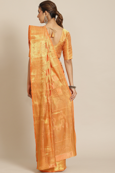 Pink plain banarasi cotton saree with blouse