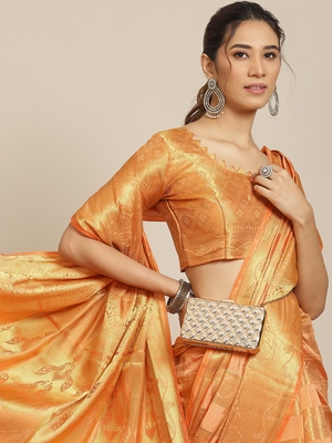 Pink plain banarasi cotton saree with blouse 3