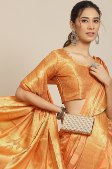 Pink plain banarasi cotton saree with blouse