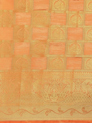 Pink plain banarasi cotton saree with blouse 4